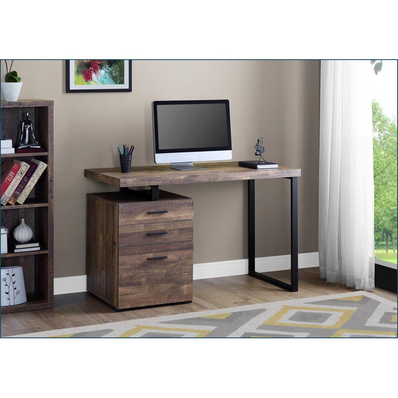 Bureaux pour le bureau personnel, bureau d'ordinateur moderne de L 48 po avec tiroirs de rangement, configuration réversible, stratifié brun et amp; Métal noir | Brun | Panneau de particules