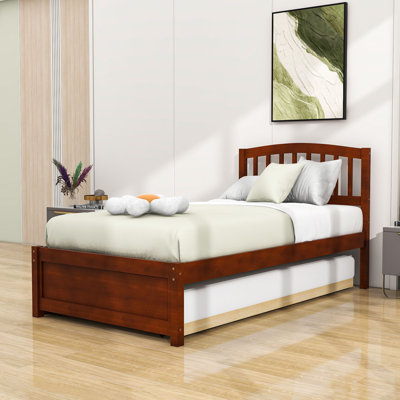 Mashud Twin Size Wood Platform Bed Frame with Trundle