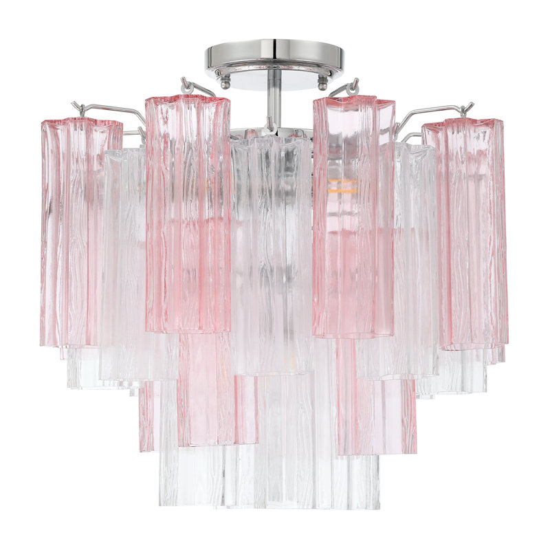 Wesham 4 Light Aged Brass Semi Flush Mount, Chrome, Pink