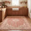 Tapis persan traditionnel avec médaillon délavé, style Harvest, orange, ivoire, or, vert et gris, lavable à la machine, antidérapant, à poils courts, pour l'intérieur et l'extérieur, adapté aux animaux domestiques, idéal pour le salon, la chambre, la salle à manger, l'entrée, le couloir ou le bureau.-350910421