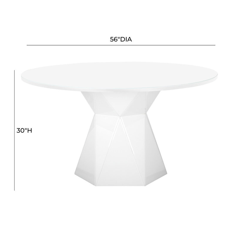 White Round Glass Top Dining Table with Geometric Base