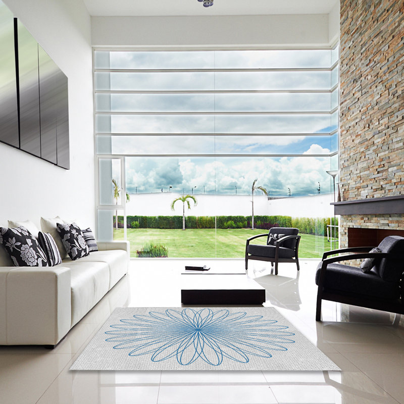 Tapis de zone bleue à motifs, Carré 8 pi