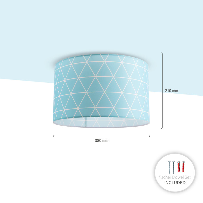 Danes Fabric Flush Ceiling Light, 24.5cm H x 38cm W x 38cm D, Blue