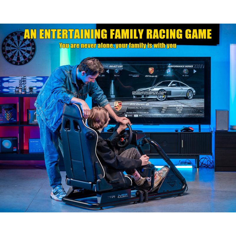 GTPLAYER Racing Simulator Cockpit Faux Leather PC & Racing Game Chair with Built-in Speakers, White