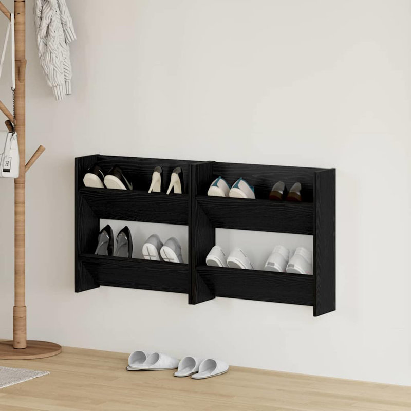 Wall Shoe Cabinets With Shelf 2 Pcs Engineered Wood, Black Oak