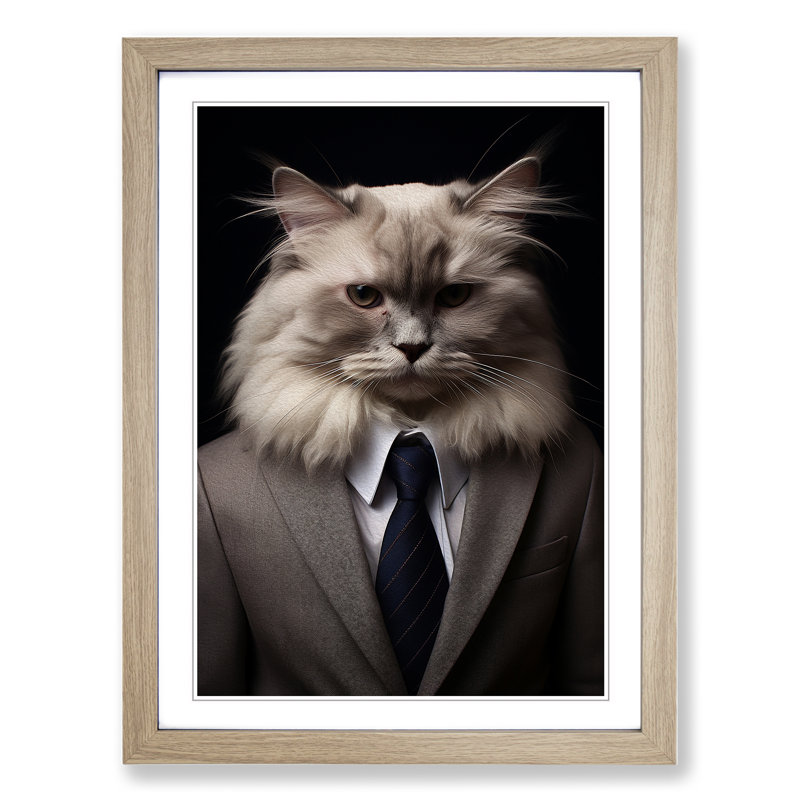 Ragdoll Cat in a Suit Painting No.3 - Framed Print, Oak , 34cm H x 25cm W x 2cm D