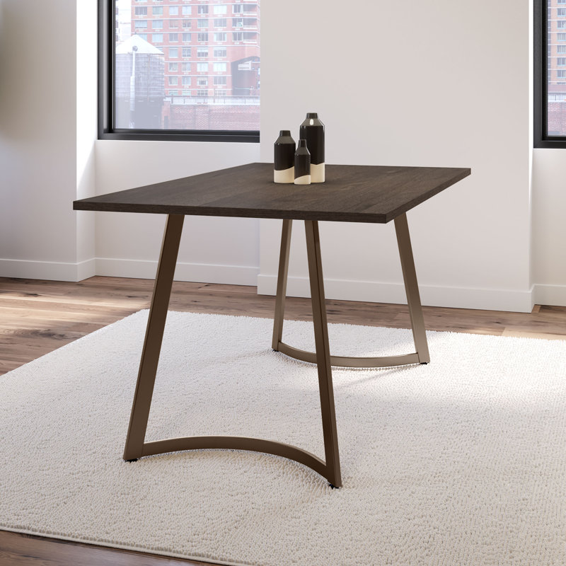 36" W x 60" L Dining Table, Dark Gray Brown Top/Bronze Base