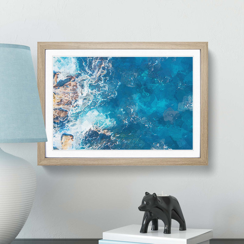 Aerial View of a Blue Ocean in Australia - Picture Frame Graphic Art Print, 36cm H x 48cm W x 2cm D, Oak Framed