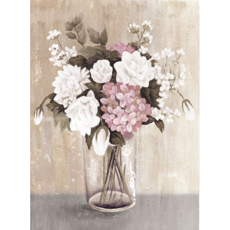 Painted Floral Still Life Blush - Painting Print, 91 cm H x 61 cm W, Black Floater Framed