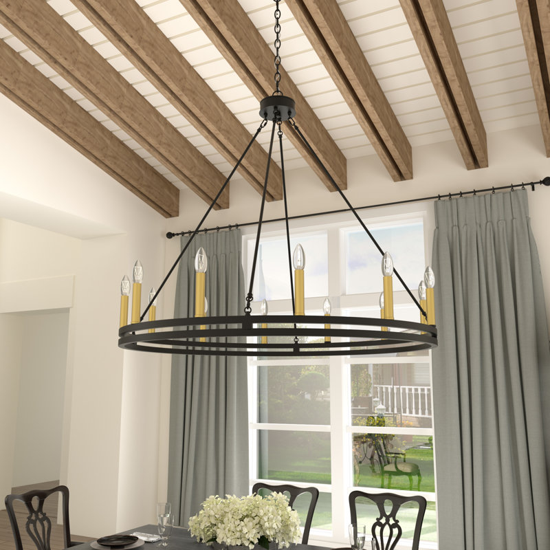 Ryang 12 - Light Dimmable Wagon Wheel Chandelier
