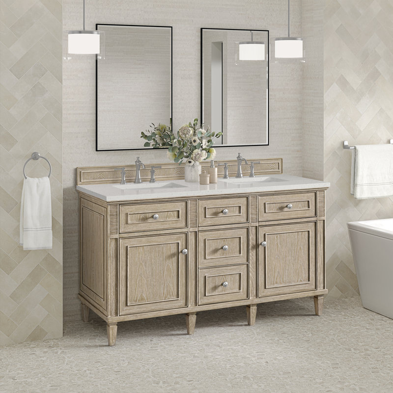 Lorelai 60'' W Double Vanity, Lime Delight, Whitewashed Oak, 8" Widespread