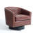 Bennett Upholstered Red Brown Faux Leather Tufted Barrel Small Swivel Chair with Nailhead Trim-678481666