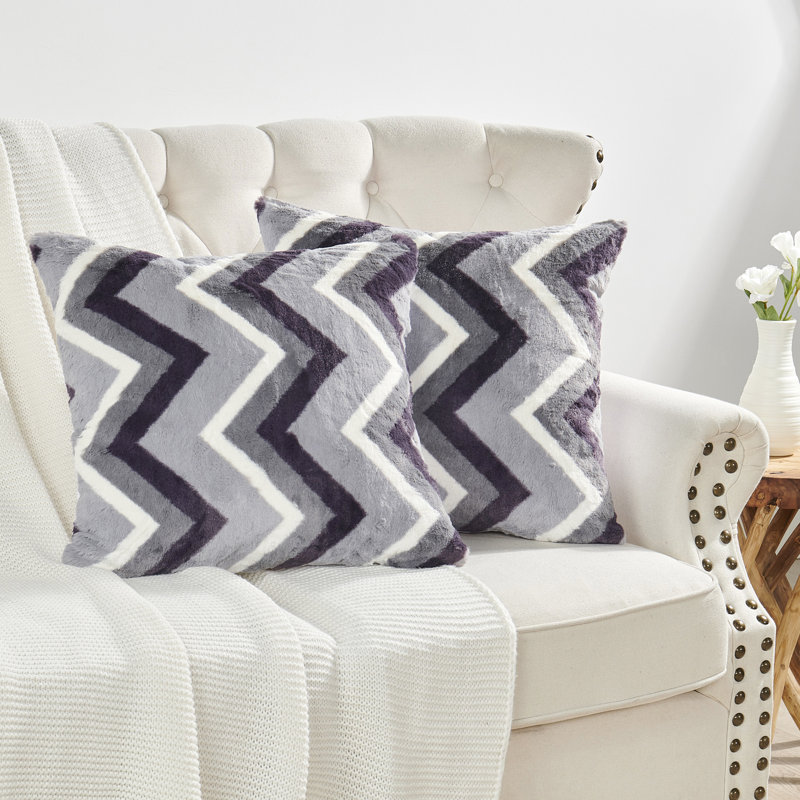 Chevron Square Cushion Cover, Grey Purple