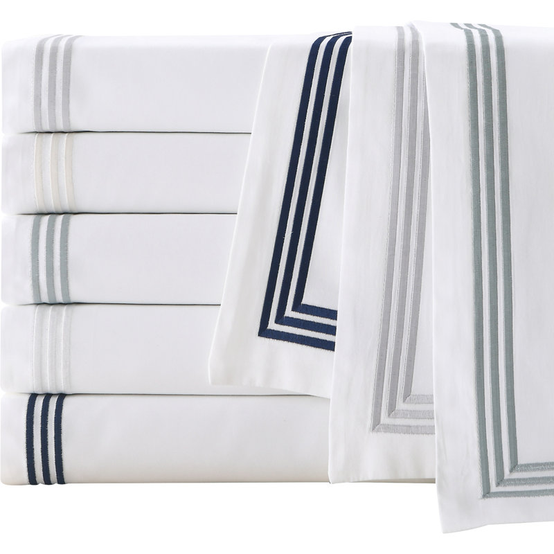 Three Line Hotel Sateen Striped Sheet Set, Silver Blue, Full