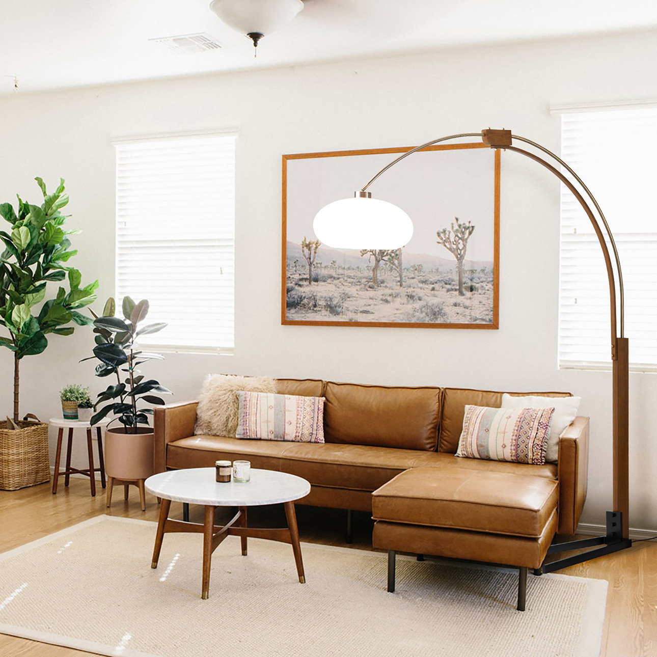 Morelli 85" Dimmable Floor Lamp, Weathered Brass/Walnut