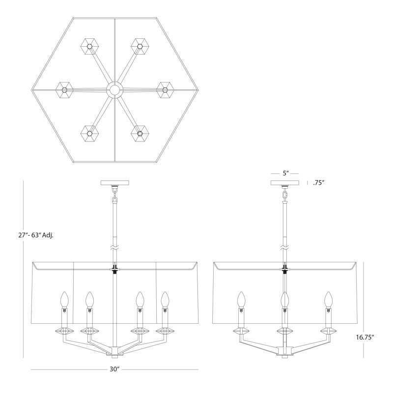 Luminaire suspendu Jacqueline - 6 lumières - Nickel poli - Noir satiné avec doublure argent mat, Nickel poli