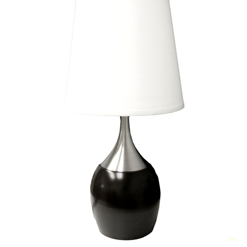Lampe de table en métal 24 po, abat-jour blanc, Noir