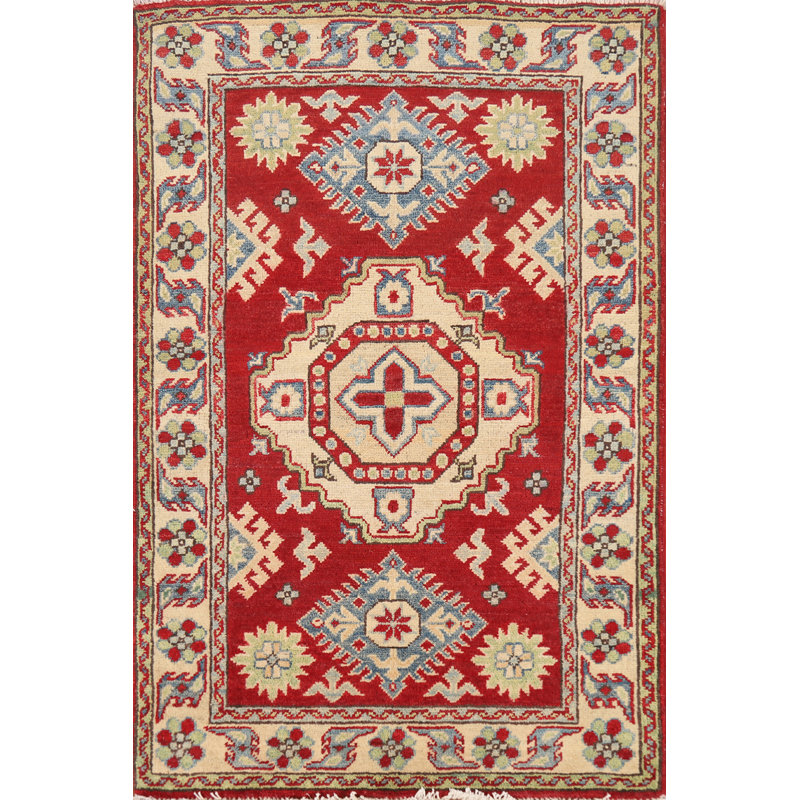 Tapis rouge fait à la main Kazak 3 x 4