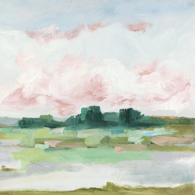 «Pink Marsh I» par Ethan Harper - peinture sur toile tendue, H 12 po x l 12 po