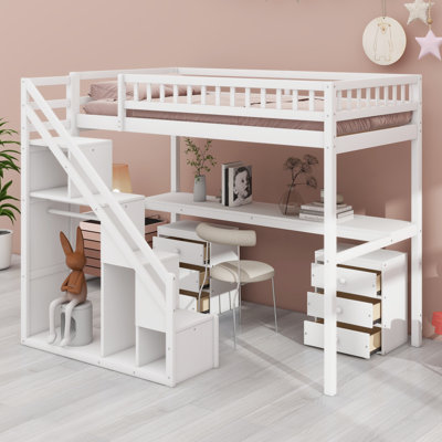 Loft Bed With Two Chest Of Drawers, Desk And Light Strip