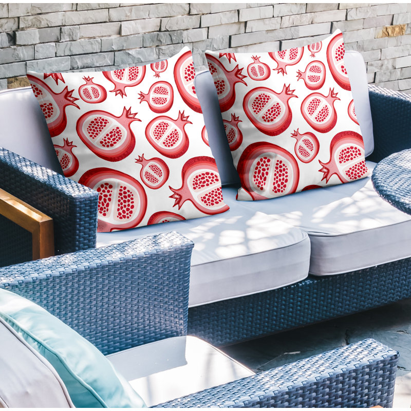 Oreiller carré intérieur / extérieur Pomme Pomegranate, L 19 po x H 19 po, Blanc /Rouge