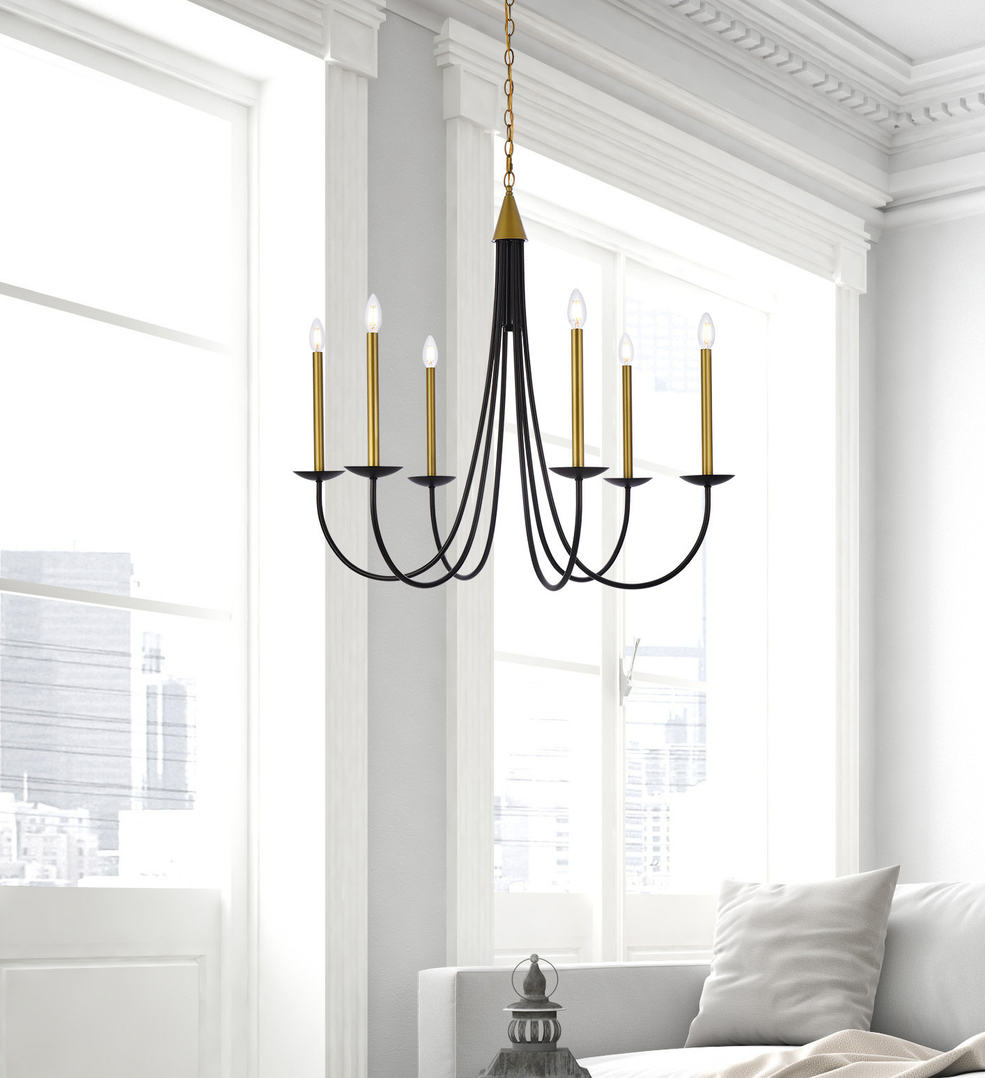 Baltray 6-Light Chandelier, Black/Brass, 35.3" H x 42" W x 42" D