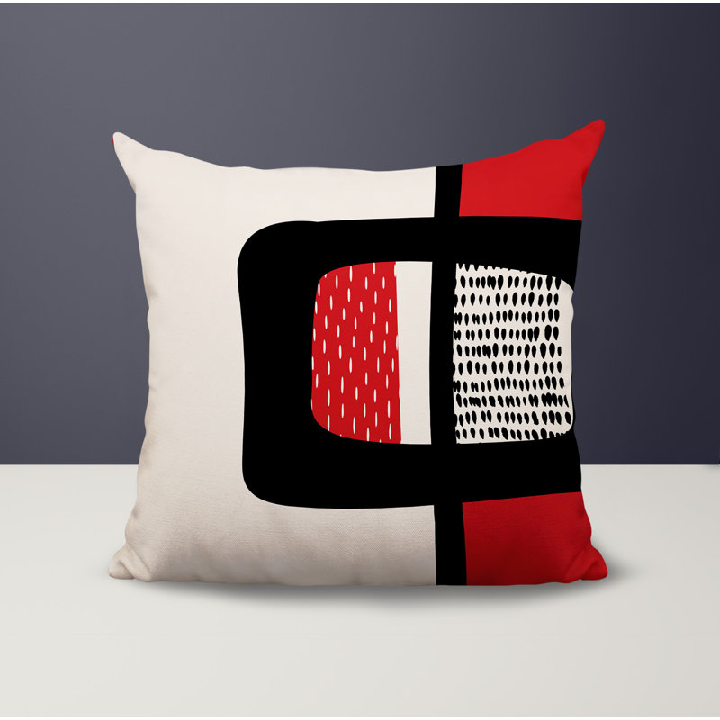 Coussin carré intérieur / extérieur pia, H 17 po x l 17 po, Rouge / noir / blanc cassé