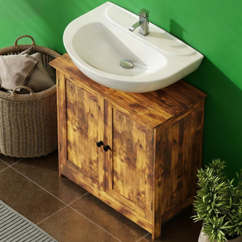 Sous-lavabo, brun rustique, 2 portes et tablette réglable, en forme de U pour maximiser le rangement, solide, lavabo de salle de bain d'une capacité totale de 33 lb, pour optimiser l'espace, construction stable