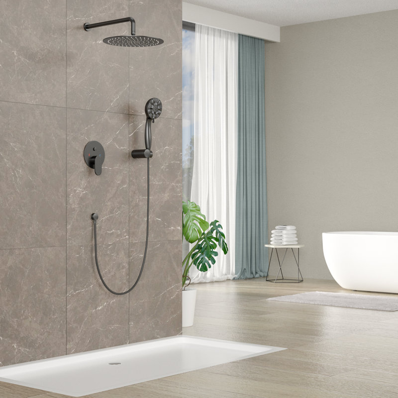 Complete Shower System with Rough in-Valve, Matte Black
