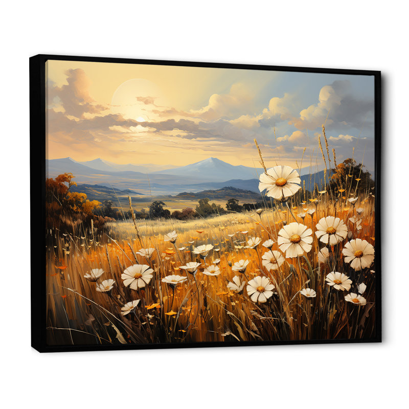 Magnifique champ de fleurs chaudes sur toile, H 12 po x l 20 po x P 1 po, Cadre flottant noir