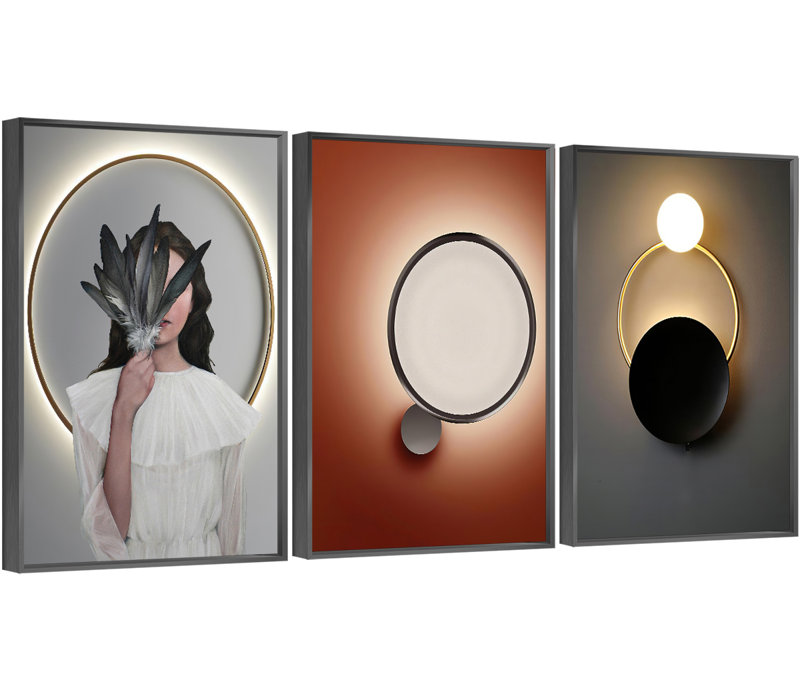 Beauté, art mural encadré en aluminium - Ensemble de 3 reproductions encadrées sur toile 10, Noir