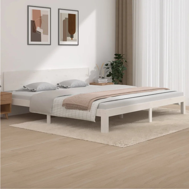 Bed Frame Solid Wood, white, European Double (140 x 200cm)