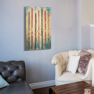 Retro Skis - Unframed Print on Wood