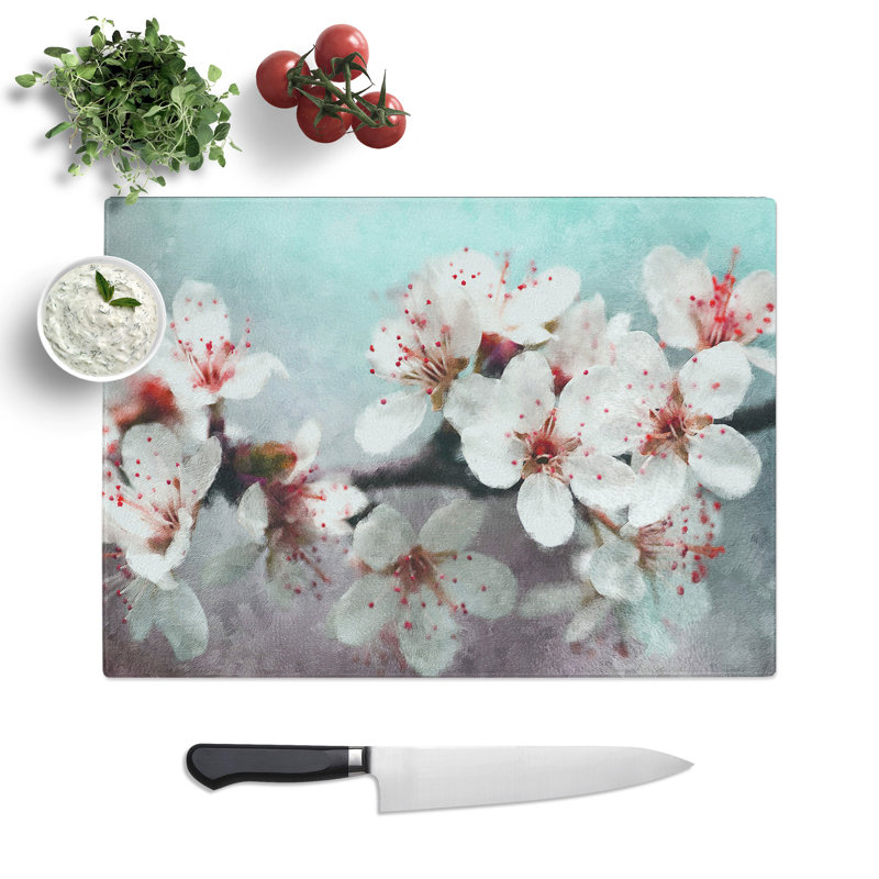 Tempered Glass Blossoms Painting Chopping Board, 20 cm x 28.5 cm