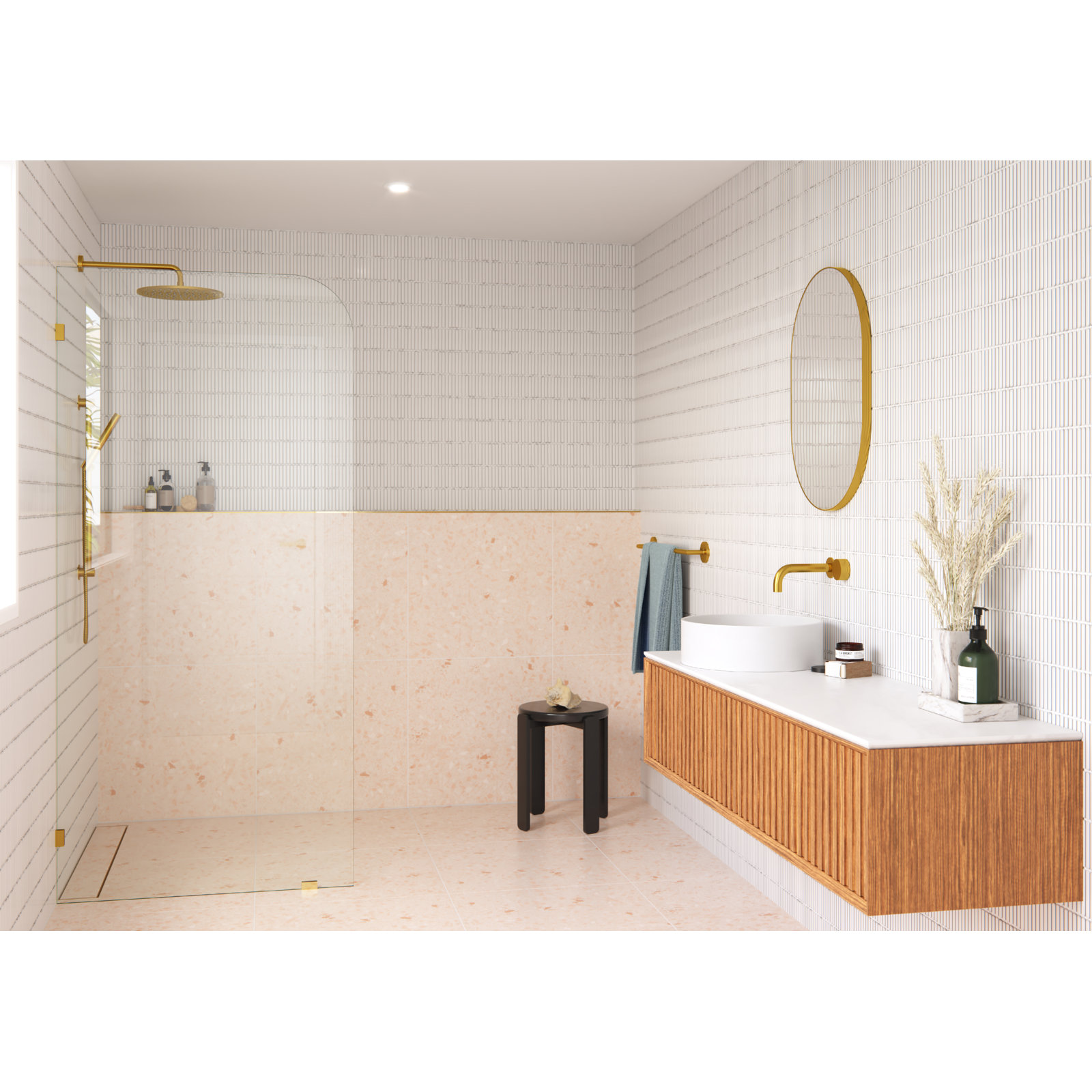 Solaris 36 in. x 78 in. Fully Frameless Radius Single Fixed Shower Panel, Satin Brass