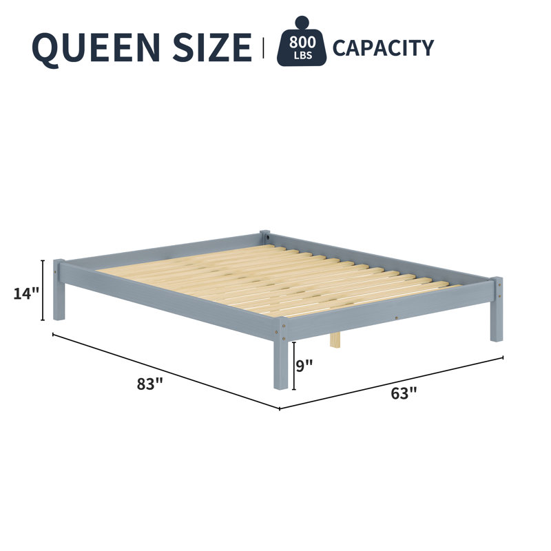 Lit plateforme Pine, Gris, Grand lit