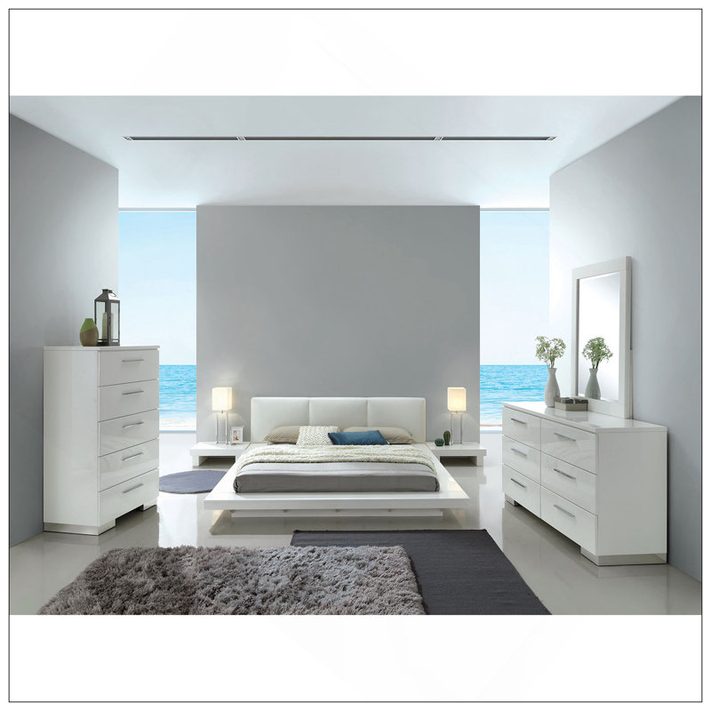 Commode 1 pièce moderne de style contemporain à finition brillante à cinq tiroirs avec finition blanche