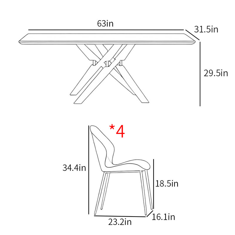 Modern fashion high-end home dining table sets, 29.5"H x 63"L x 31.5"W