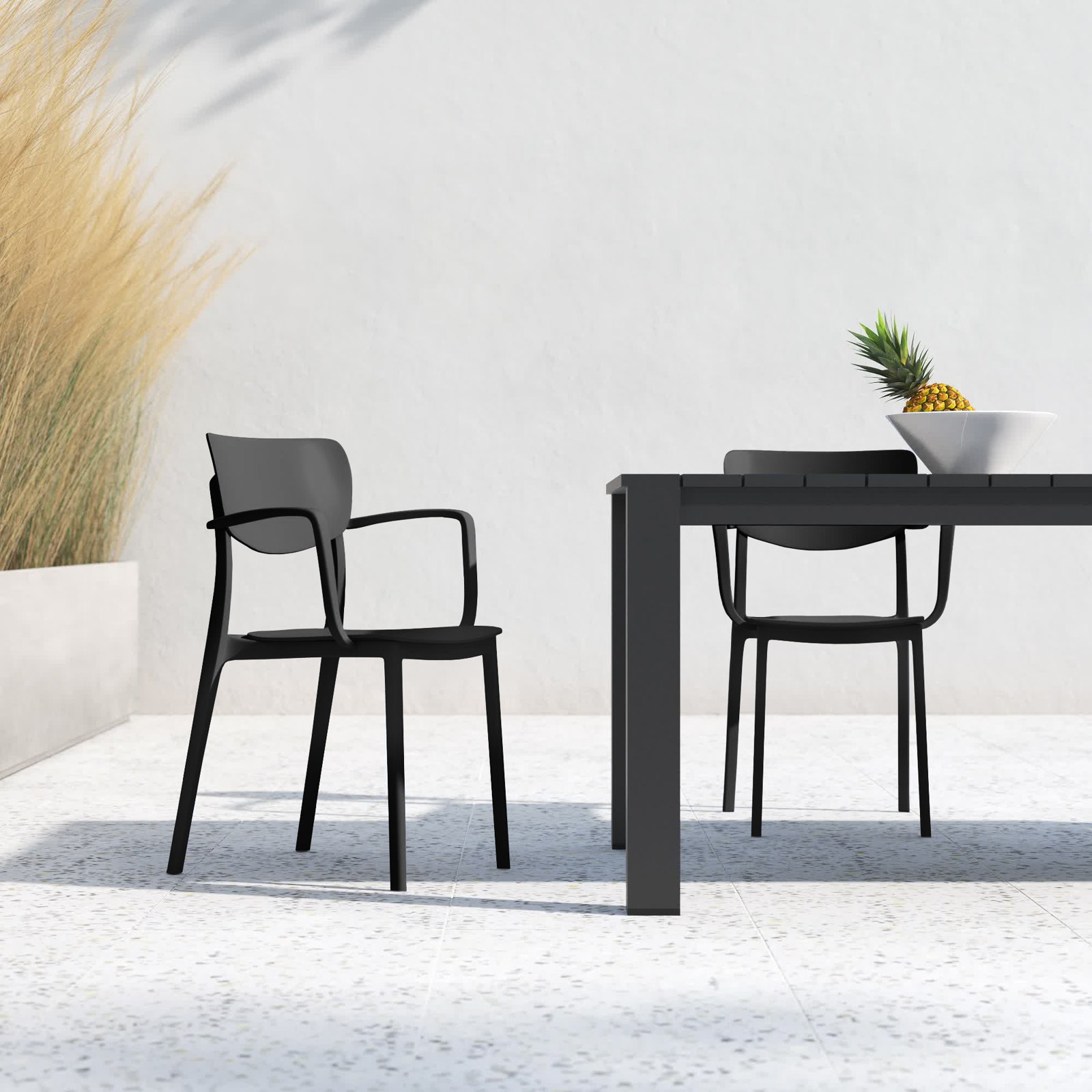 Farrah Stackable Patio Armchair, Black