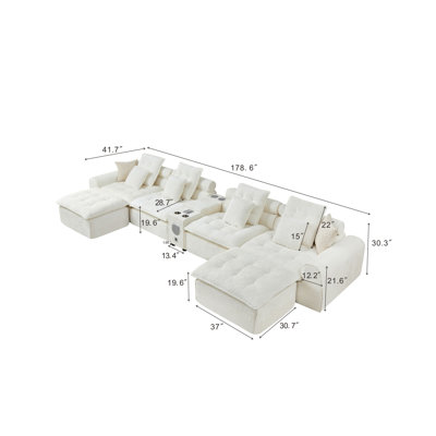 178.6" White Fluffy Lamb Wool Sectional Sofa