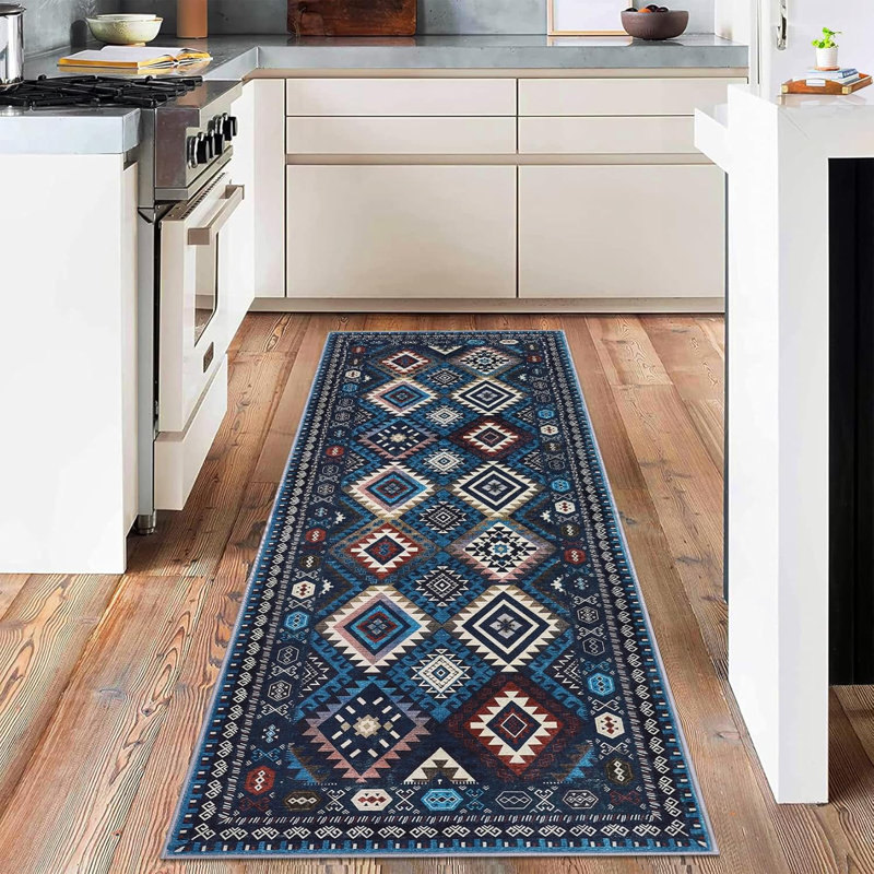 Area Rug Machine Washable Non-Slip Low Pile Geometric Print Pattern Western Easy-Cleaning Rug for Living Room Bedroom Nursery Entryway