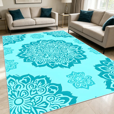 Tapis à motif floral bohémien 1PC bleu sarcelle pour le salon, doux et confortable, convient à toutes les saisons, facile à entretenir, lavable à la machine, convient à la cuisine, la chambre à coucher, l'entrée, le patio, la décoration intérieure et extérieure.