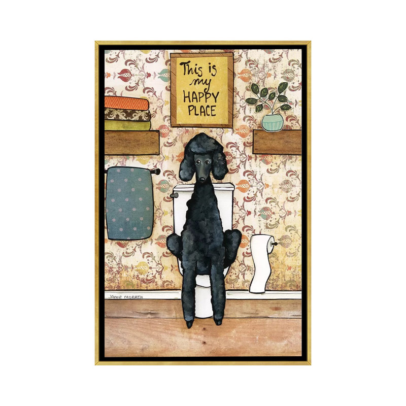 « Happy place Poodle » par Jamie Morath-impression, H 40 po x l 26 po x P 1,5 po, Pas de tapis, Toile encadrée d'or