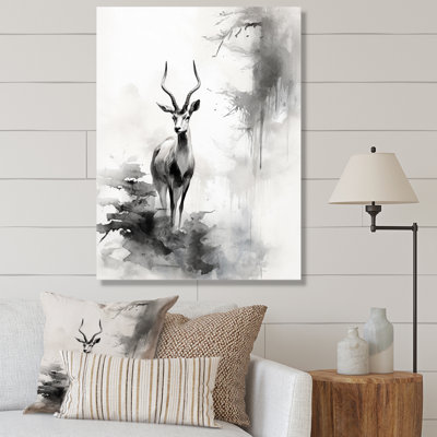 " Grey Asian Art Antelope Sumi "