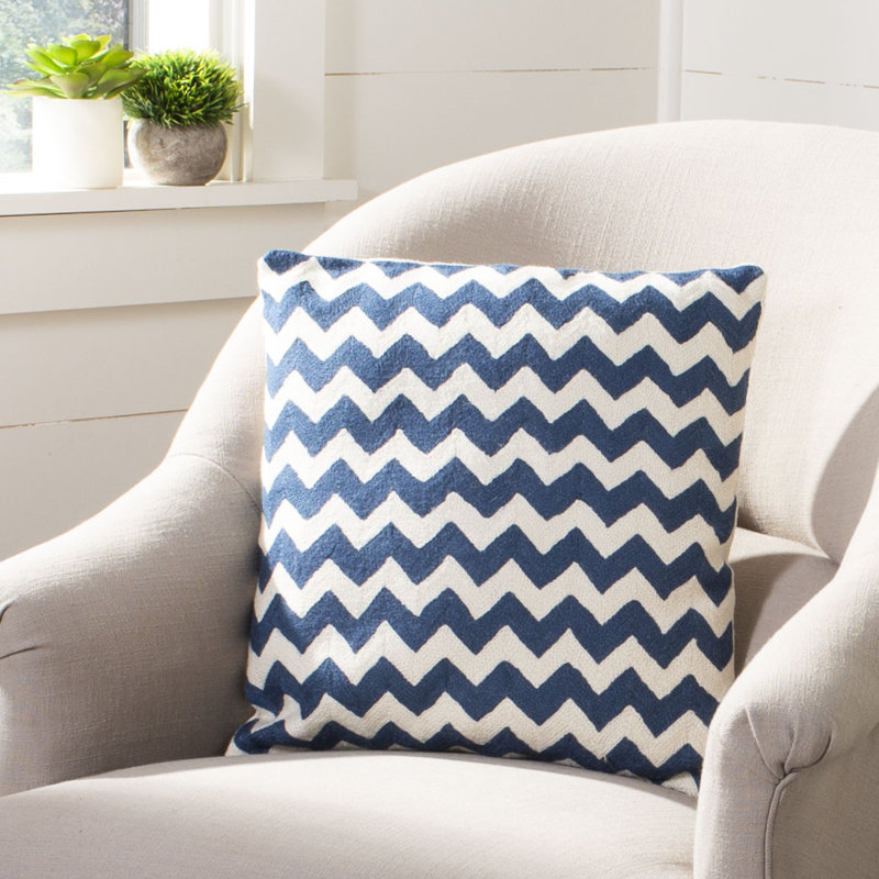 Navy Blue and White Embroidered Cotton Canvas Square Pillow Set
