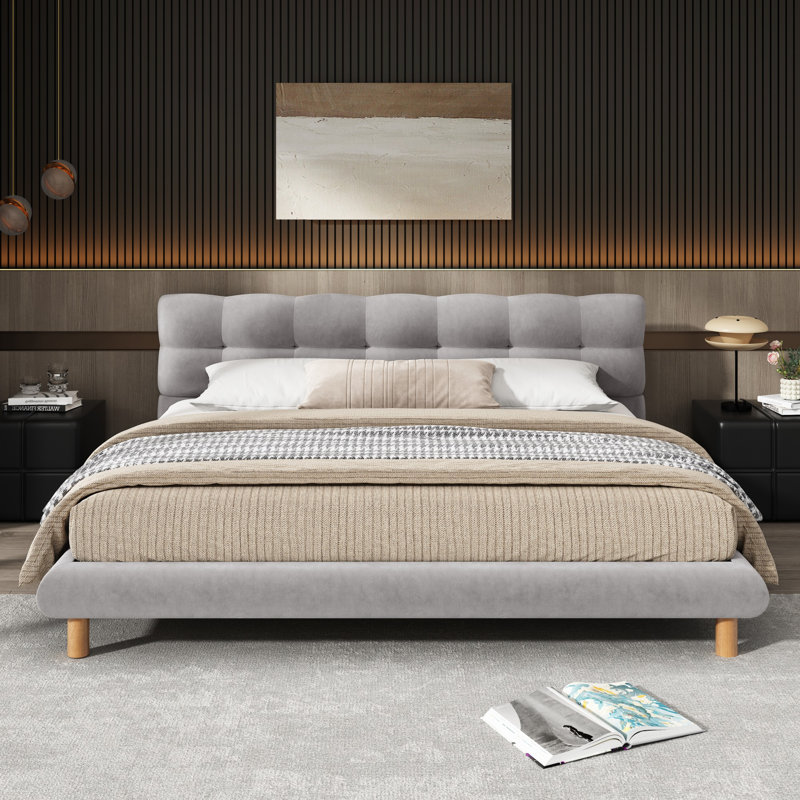 Aspia Upholstered Cookie-Shaped Platform Bed, King