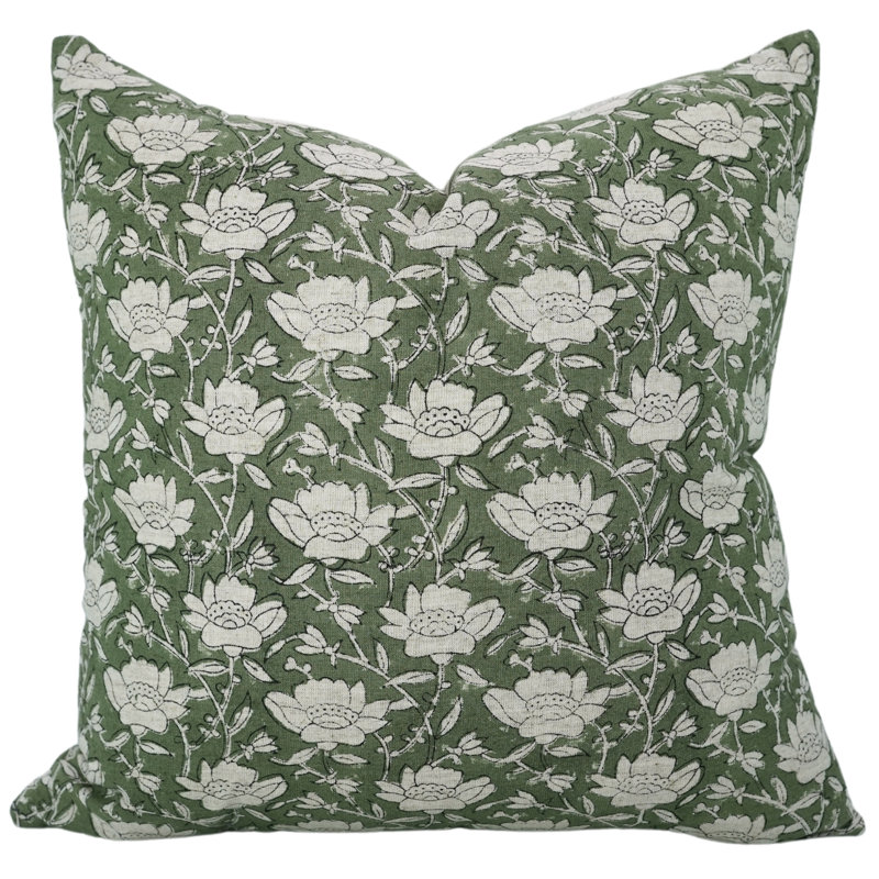 Coussin décoratif à imprimé à la main à motif de main Fab divine Artisan - Dhruv, Rectangulaire, H 14 po x l 36 po