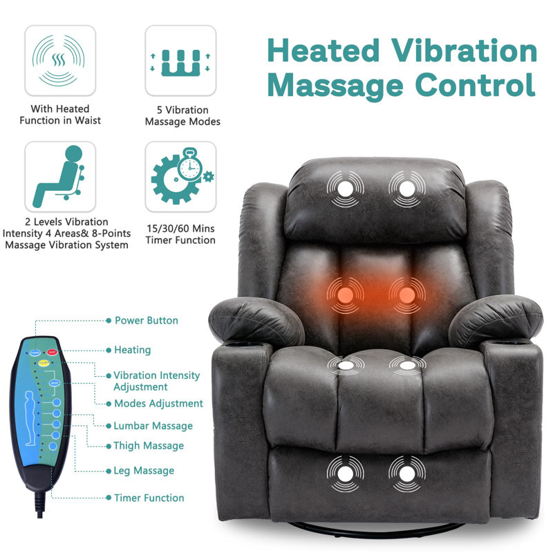 Aireana Upholstered Heated Massage Chair, Grey Microfiber