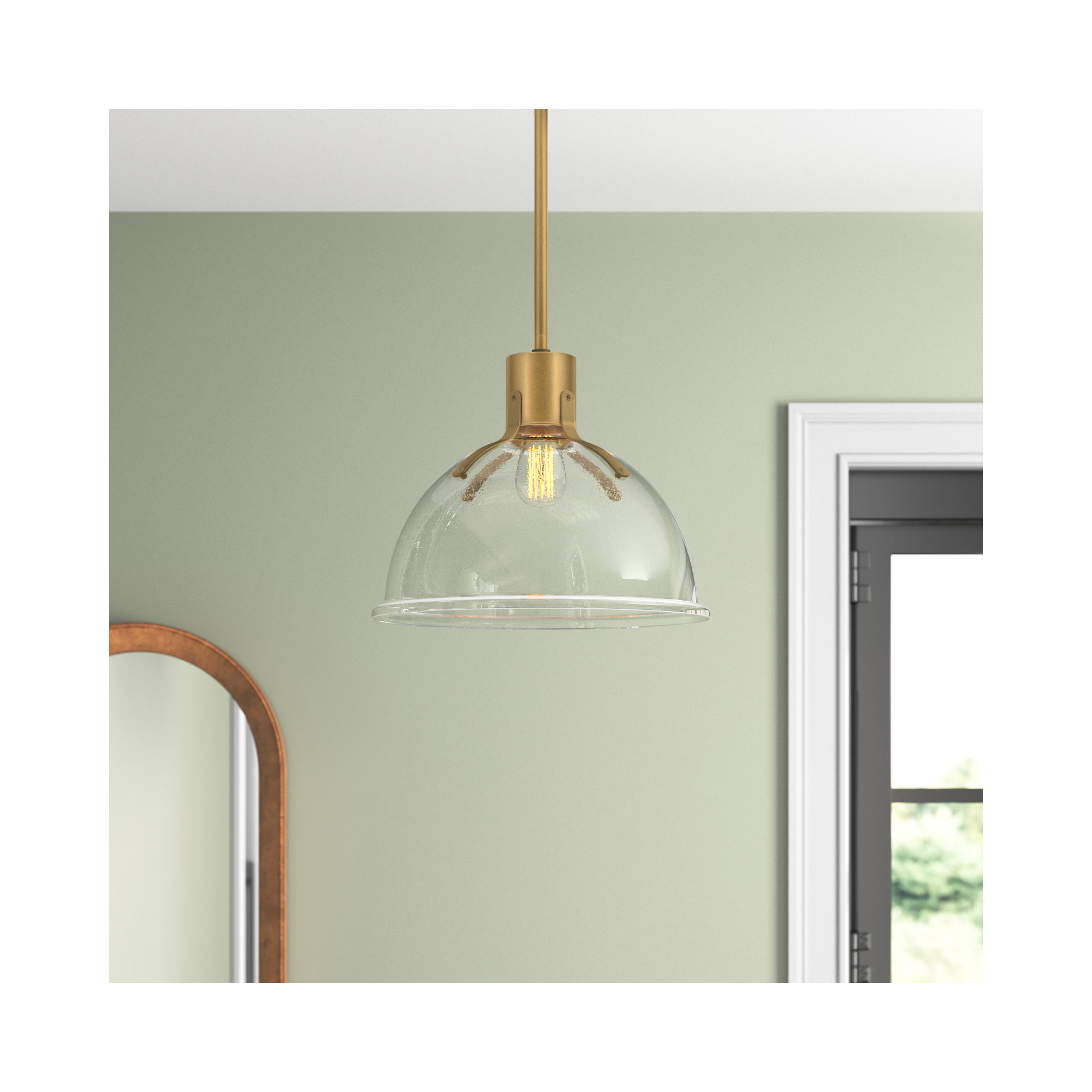 Clendon Single Light Dimmable Pendant, Heritage Brass, Heritage Brass, 12.25" H x 14" W x 14" D