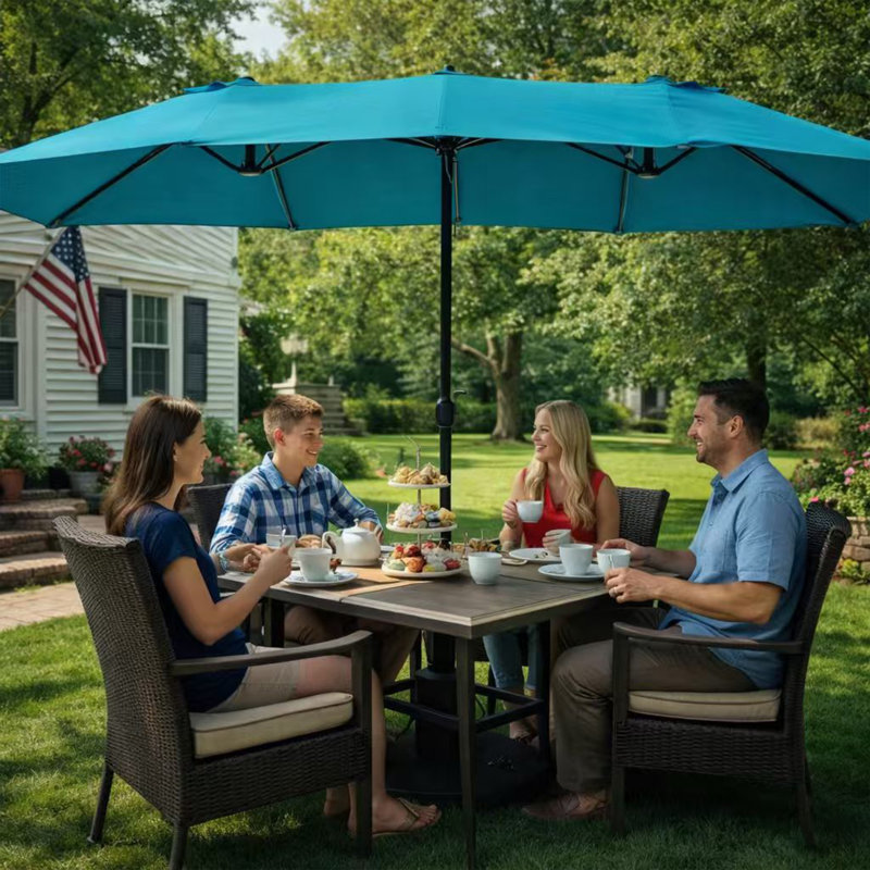 Parasol rectangulaire double face Kozyard 15 pi, base incluse, parasol d'extérieur à manivelle avec protection UV pour la cour, la piscine et le jardin - bleu